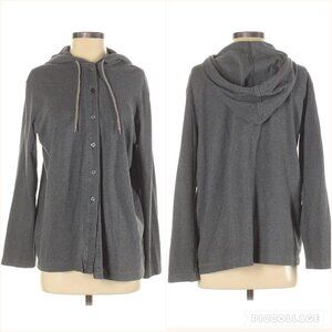 DKNY Gray Button Up Cotton Hoodie Cardigan Small
